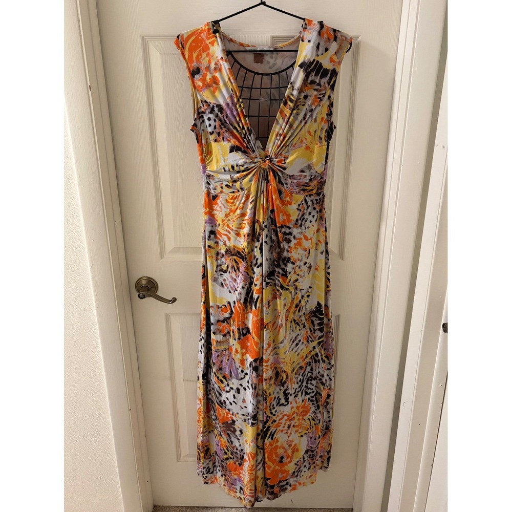 Peter Nygard Women's Large Abstract Floral Twist Front Sleeveless Maxi Dress